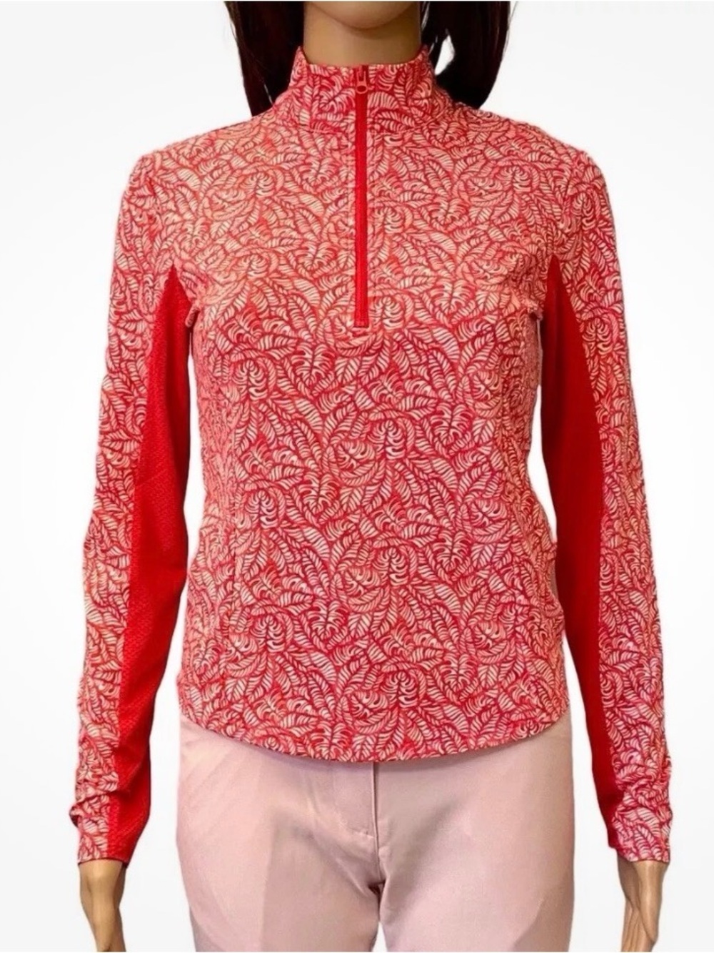 EUC Tommy Bahama Raquet and Paddle Red Printed Half-Zip Long Sleeve Top